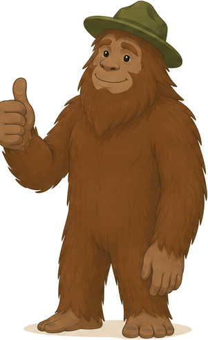 Ranger the Sasquatch giving a thumbs up